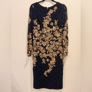 dress the population carina embroidered dress Xscape Women's Off-The-Shoulder Pleated-Waist Gown - Navy main image 0